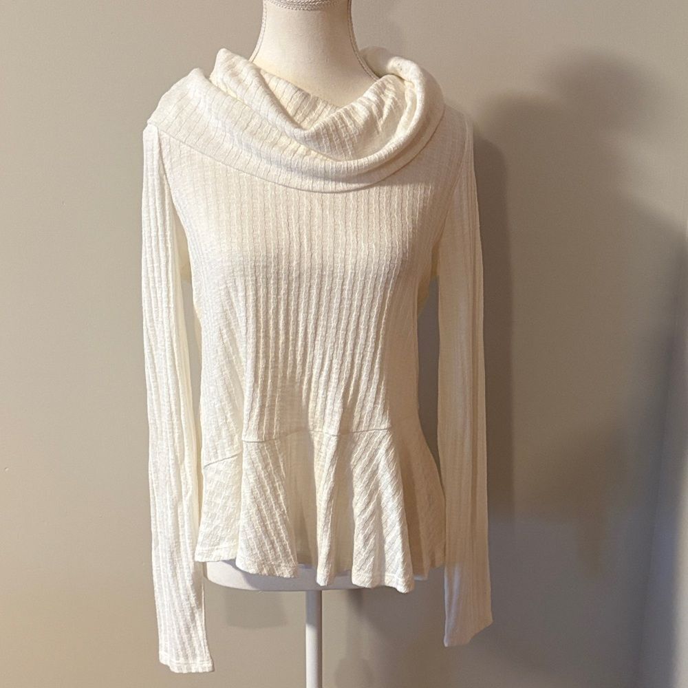 NWT Maeve Addie Ruffle Hacci Anthropologie Cream Cowl Neck Sweater. Size Small
